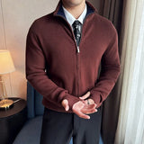 Joior Daily Casual Men's Business Casual Sweater. Autumn and Winter Stretch Solid Color Zipper Cardigan,Stand-up Collar Coat