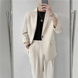 Joior Fashion Summer 2-piece Set Solid Color Single-breasted Casual Simple Student Wear Homme Loose Suits Wear (Blazers + Pants)