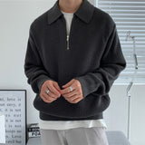 Joior Autumn Zipper Lapel Sweater Men Warm Fashion Casual Knitting Pullover Men Korean Loose Long Sleeve Sweater Mens Jumper Clothes