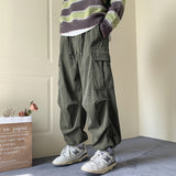 Corduroy Pants Men Fashion Oversize Pocket Cargo Trousers Streetwear Hip Hop Loose Straight Pants Male Joggers