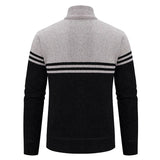 Joior Men's New Winter Sweater Thick Fleece Warm Sweater Casual Stand Collar Zipper Cardigan Fashion Striped Coat