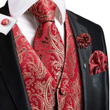 Joior High Quality Silk Mens Vests Champagne Paisley Waistcoat Neck Tie Hanky Cufflinks Brooch Set for Men Suit Wedding Office