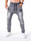 Joior High Quality Solid Pocket Jeans Mens Denim Cotton Pants Causal Vintage Cargo Pants Drawstring Stretchy Pencil Jeans Male