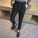 Joior British Style Autumn New High Waist Dress Pants Men Belt Design Slim Fit Suit Pants Formal Office Social Wedding Party Trousers