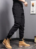 Joior Casual Side Flap Pockets Workwear Tapered Pants, Men's Cargo Pants For Spring Fall Outdoor