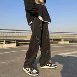 Joior Men's Denim Pants Fashion Loose Wide Leg Jeans Casual Streetwear Printed Cross Trousers jeans Pants Baggy Men Jeans