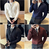 Joior Daily Casual Men's Business Casual Sweater. Autumn and Winter Stretch Solid Color Zipper Cardigan,Stand-up Collar Coat