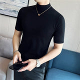 Joior Autumn High Quality Short Sleeve Knitted T Shirts  Men Slim Solid Pullovers Half Turtleneck Casual Stretched Tee Shirt Homme