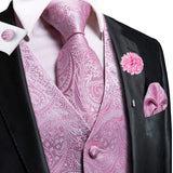 Joior High Quality Silk Mens Vests Champagne Paisley Waistcoat Neck Tie Hanky Cufflinks Brooch Set for Men Suit Wedding Office