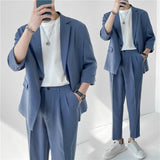 Joior Fashion Summer 2-piece Set Solid Color Single-breasted Casual Simple Student Wear Homme Loose Suits Wear (Blazers + Pants)