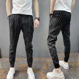 Joior Men Harem Pants Striped Drawstring Elastic Waist Slim Fit Streetwear Spring Autumn Stretch Ankle Tied Pencil Pants for Daily