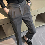 Joior British Style Autumn New High Waist Dress Pants Men Belt Design Slim Fit Suit Pants Formal Office Social Wedding Party Trousers