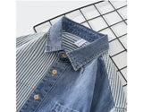 Joior New Men's Denim Shirts Spring High Street Loose Long Sleeves Jean Tops Stripe Patchwork Designer Shirt Youth Fashion Overshirt