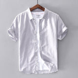 Joior Cotton Linen Short Sleeve Shirts For Men Casual Fashion Yellow Turn Down Collar Tops Male Summer Classic Basic Clothing