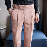 Joior Spring Autumn Men High Waist Belt Design Casual Slim Formal Dress Pant Men Social Office Wedding Party Dress Suit Pants