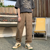 Plaid Pants Men Fashion Retro Casual Wide Leg Pants Mens Japanese Streetwear Loose Hip Hop Straight Pants Mens Trousers