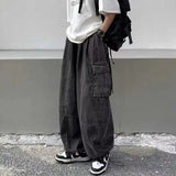 Joior 2024 Spring Autumn Men Baggy Jeans Men Wide Leg Pants Big Pockets Elastic Waist Streetwear Trousers Male Loose Denim Pants