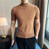 Joior Autumn High Quality Short Sleeve Knitted T Shirts  Men Slim Solid Pullovers Half Turtleneck Casual Stretched Tee Shirt Homme