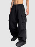 Joior Loose Fit Cargo Pants for Men Solid Streetwear Tooling Trousers Mid-waist Drawstring Beam Feet Long Pants