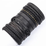 Joior 10 Pcs/set Black Wrap Woven New Fashion Handmade Men Bracelets Male Women Leather Bracelets Men Bangle Jewelry Gift