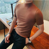 Joior 11 color Summer High Quality Short Sleeve Knitted T Shirts Men Slim Solid Pullovers Casual Stretched Tee Shirt Streetwear Homme