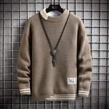 Autumn Winter Men Sweater Warm Top New Fashion Stitching Color Matching Pullover Round Neck Sweater Thickened Knitted Sweater