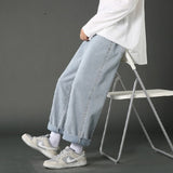 Street Casual Baggy Jeans Men's Korean Fashion Hip Hop Straight Wide Leg  Trousers Couple Denim Pants Black Light Blue