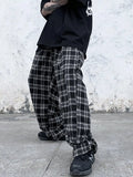 Joior Plaid Pattern Joggers, Men's Casual Loose Fit Waist Drawstring Pants For Spring Summer