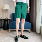 Joior British Style Casual Suit Shorts Mens Waist Buckle Button Naples Knee Length Pants Summer Thin Fashion Business Slim fit Shorts