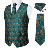 Joior Black Paisley Blue Suit Vest Neck Tie Set Pocket Square Cufflinks Men's Wedding Waistcoat Luxury Tuxedo Vests Men Gilet