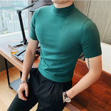 Joior 11 color Summer High Quality Short Sleeve Knitted T Shirts Men Slim Solid Pullovers Casual Stretched Tee Shirt Streetwear Homme