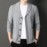 Joior men's winter outfits Cardigan Men's  Diamond Plaid Thick Wool Warm Fashion Long Sleeved Casual Cardigan  Knitted Sweater Men