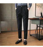 Joior British Style Men High Waist Casual Dress Pant Men Belt Design Slim Trousers Formal Office Social Wedding Party Dress Suit Pants