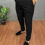 Joior Men's Chic Elegant Slacks, Solid Color Skinny Dress Pants For Business Banquet