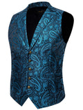 Joior Elegant Paisley Pattern Dress Waistcoat, Men's Retro Single Breasted V Neck Smart Suit Vest For Dinner Wedding Banquet