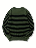 Joior All Match Knitted Striped Sweater, Men's Casual Warm Slightly Stretch Crew Neck Pullover Sweater For Fall Winter