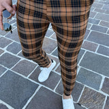 Joior Chic Plaid Slacks, Men's Casual Vintage Style Slightly Stretch Dress Pants