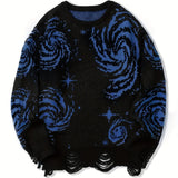 Joior All Match Knitted Galaxy Pattern Sweater, Men's Casual Warm Slightly Stretch Crew Neck Pullover Sweater For Fall Winter