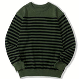 Joior All Match Knitted Striped Sweater, Men's Casual Warm Slightly Stretch Crew Neck Pullover Sweater For Fall Winter