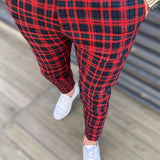 Joior Chic Plaid Slacks, Men's Casual Vintage Style Slightly Stretch Dress Pants