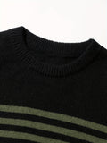 Joior All Match Knitted Striped Sweater, Men's Casual Warm Slightly Stretch Crew Neck Pullover Sweater For Fall Winter