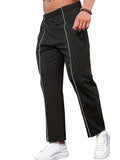 Joior Men's Casual Straight Leg Pants, Relaxed Fit Open Bottom Elastic Waist Reflective Stripes Trousers