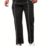 Joior Men's Casual Straight Leg Pants, Relaxed Fit Open Bottom Elastic Waist Reflective Stripes Trousers