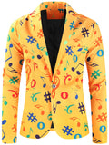 Joior Allover Print One Button Blazer, Men's Casual Music Note Pattern Flap Pocket Lapel Sports Coat For Spring Fall Business