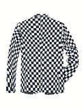 Joior Checkerboard Pattern One Button Blazer, Men's Casual Flap Pocket Lapel Sports Coat For Business Banquet Party Dinner