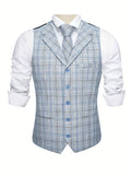 Chic Plaid Dress Waistcoat, Men's Retro Single Breasted V Neck Smart Suit Vest For Business Banquet Wedding