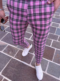 Joior Chic Plaid Slacks, Men's Casual Vintage Style Slightly Stretch Dress Pants