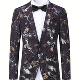 Joior Jacquard Weave One Button Blazer, Men's Casual Flap Pocket Suit Jacket For Business Banquet Party Dinner