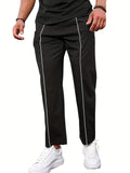 Joior Men's Casual Straight Leg Pants, Relaxed Fit Open Bottom Elastic Waist Reflective Stripes Trousers