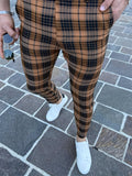 Joior Chic Plaid Slacks, Men's Casual Vintage Style Slightly Stretch Dress Pants